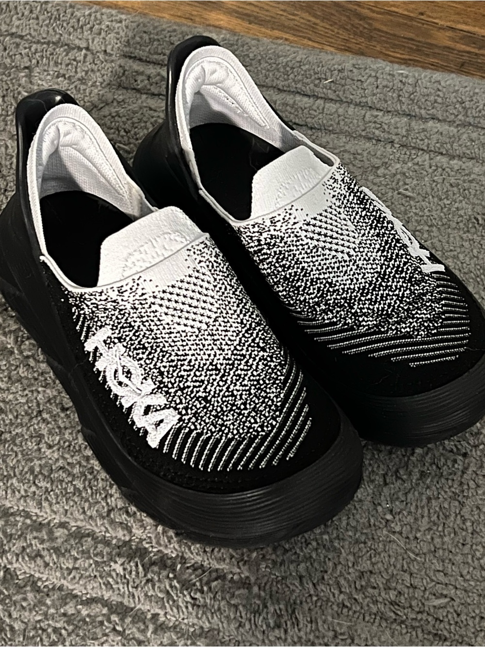 Hoka Slip-On Knit Platform Sneakers - Black & White